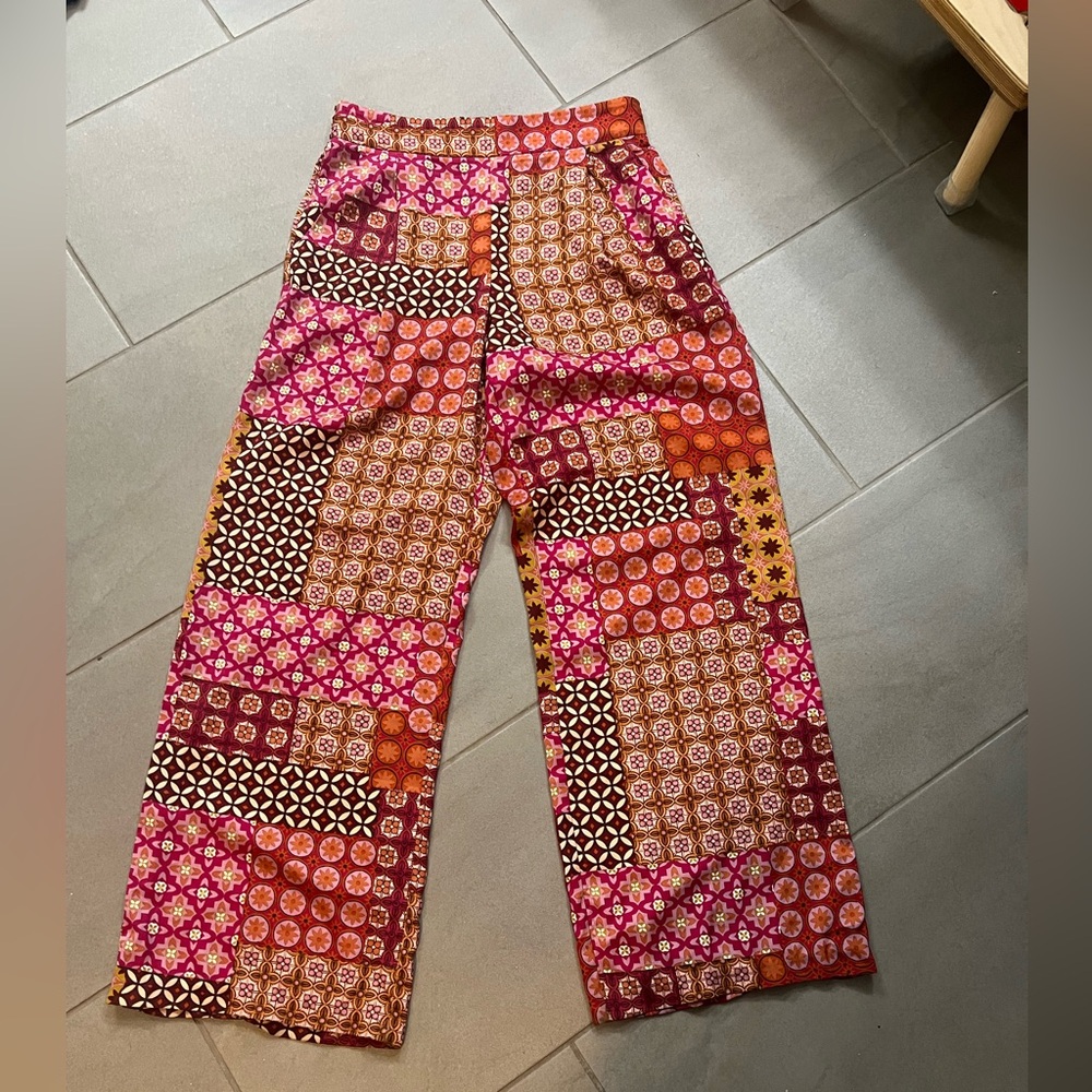 Anthropologie DREW Satin Printed Wide Leg Pants M